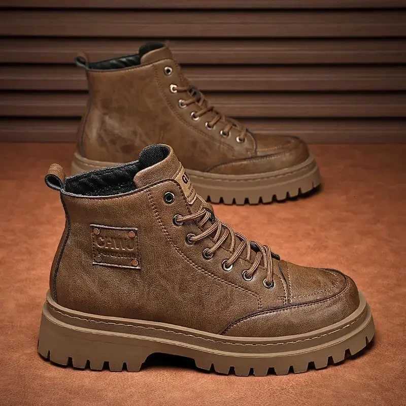 Men Boots Autumn Leather Waterproof Midtop Sports Shoes New Fashion Ankle Boots Casual Outdoor Hiking Boots Shoes Male Sneakers W251024