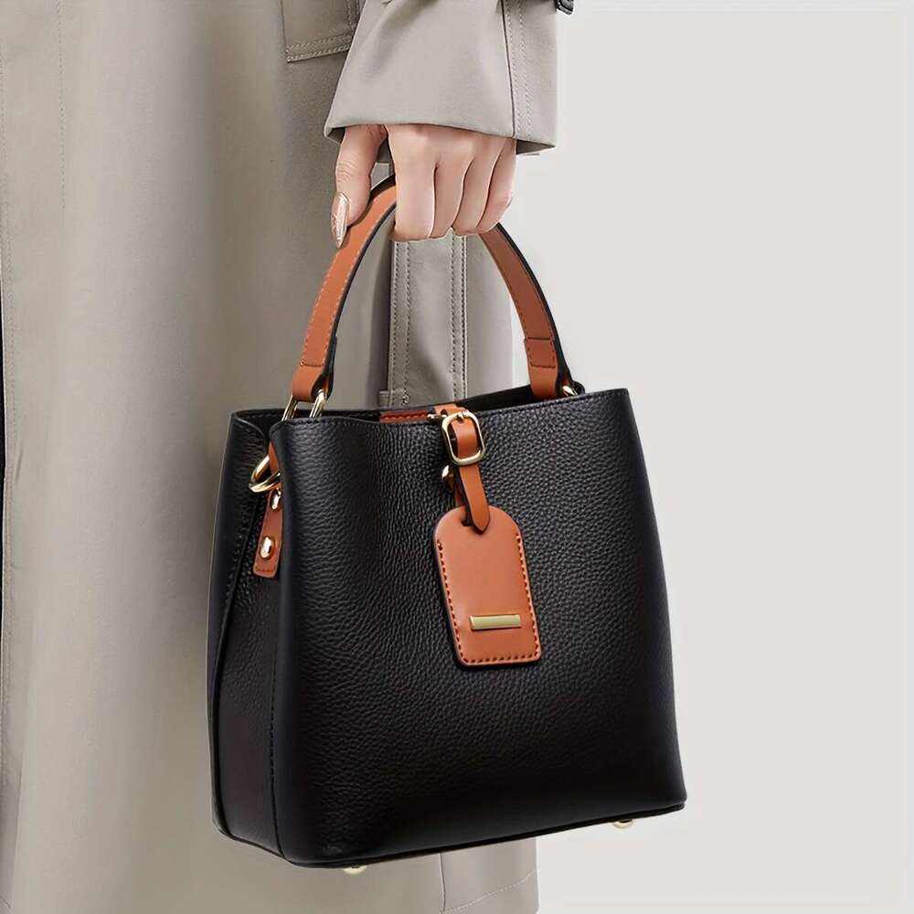 ZOOLER Women's Genuine Leather Capacity Elegant Solid Color Pink/Green/Black Closure Adjustable Strap, Lining, Hardware, Structured Bucket Bag Wi