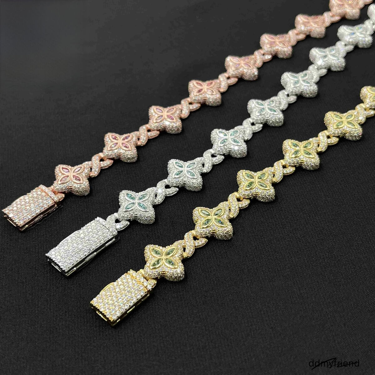 Jewelry 15Mm Marquise Flower Design Four Leaf Clover Sier Iced Out Moissanite Cuban Link Bracelet Men Women Ddmyfriend