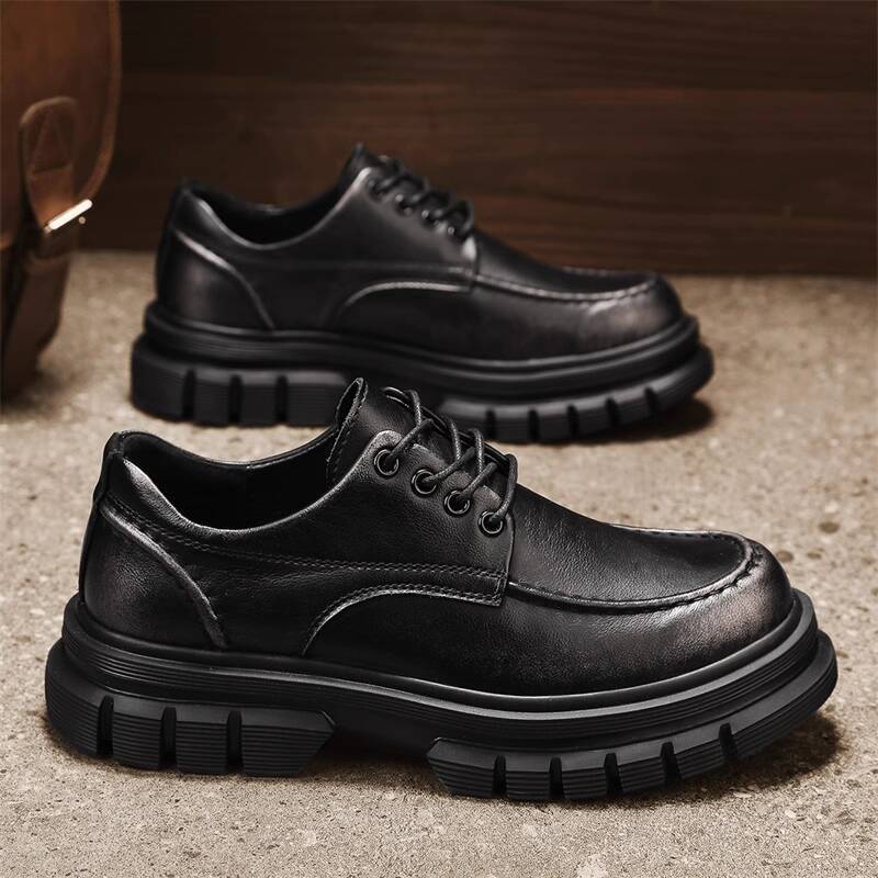 Paul Camel Men's Shoes Genuine Leather Business Casual Footwear Thick-Soled Low-Cut Work Shoes Height-Increasing Martin Boots for Daily Use
