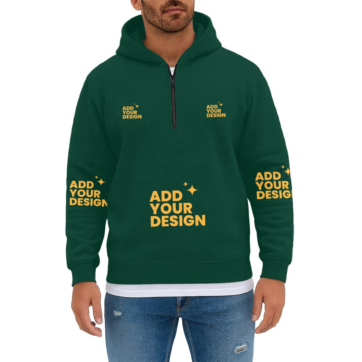 DHgatepod Men's Performance Half-Zip Pullover - DTF Print 100% Polyester Athletic Top for Workouts & Casual Wear