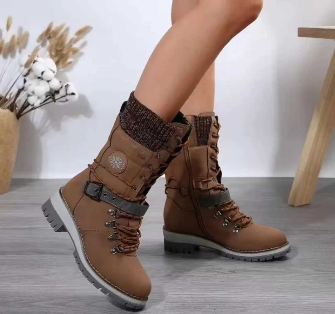 2024 Winter Outdoor Shoes for Women Side Zip Womens MidCalf Boots Square Heel Casual Womens Shoes Med Heel Ladies Boots W251024