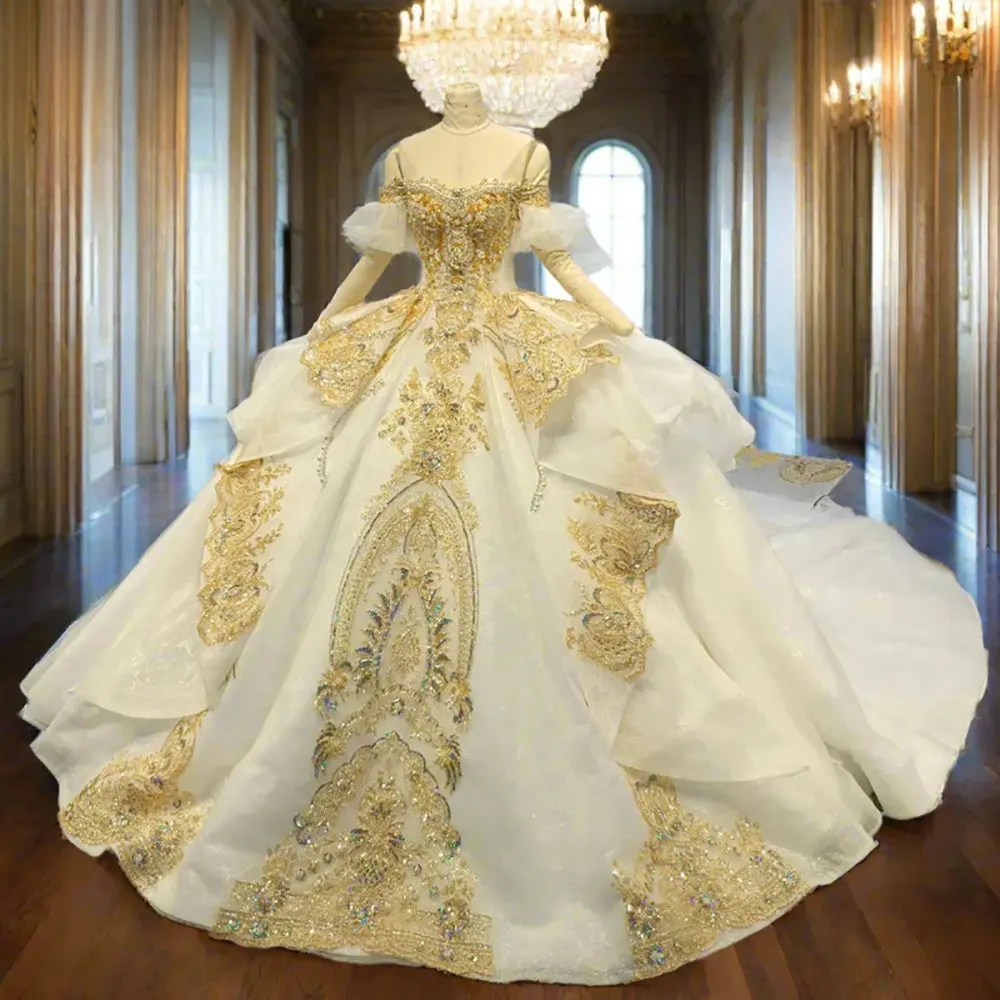 Light Champagne Glitter Crystal Sequined Ribbons Quinceanera Dresses Ball Gown Illusion Floral Appliques Lace Sweet 15 Anos Mexican