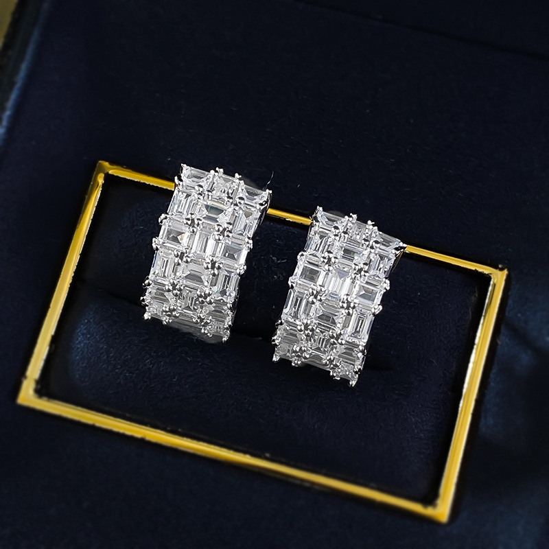 2025 Ins Top Sell Sparkling Clip Earrings luxury Jewelry Real 100% 925 Sterling Silver Emerald Cut White 7A Zircon CZ Diamomd Party Elegant Women Earr