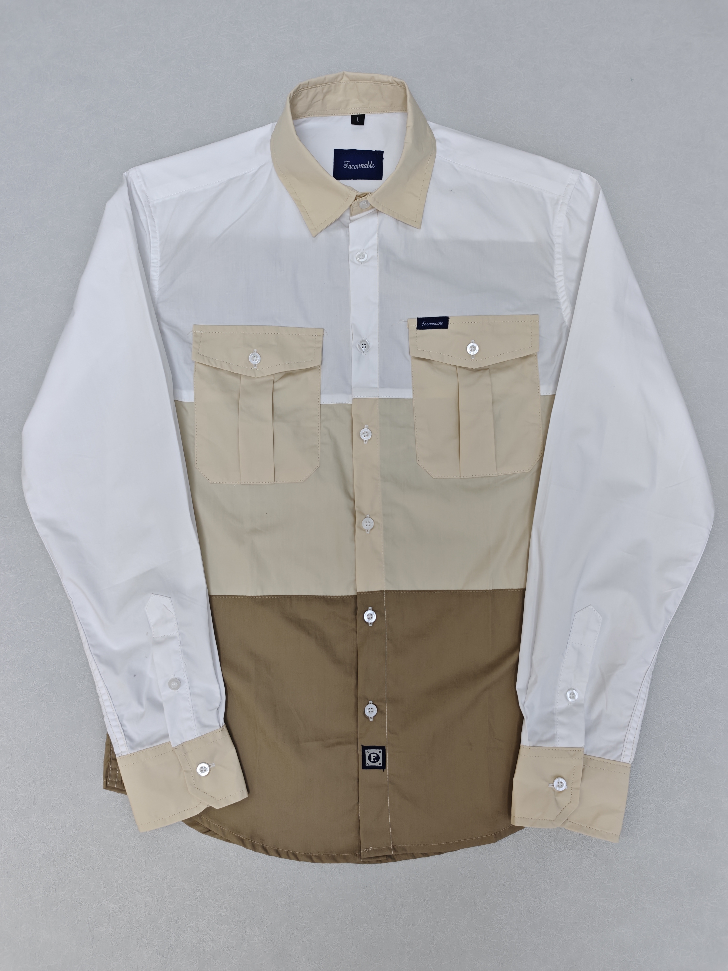 Men's Long Sleeve Color Block Shirt - Fashionable Contrast Design, Casual Button-Down, Comfortable Fabric for Daily & Street Style Looks-NO01