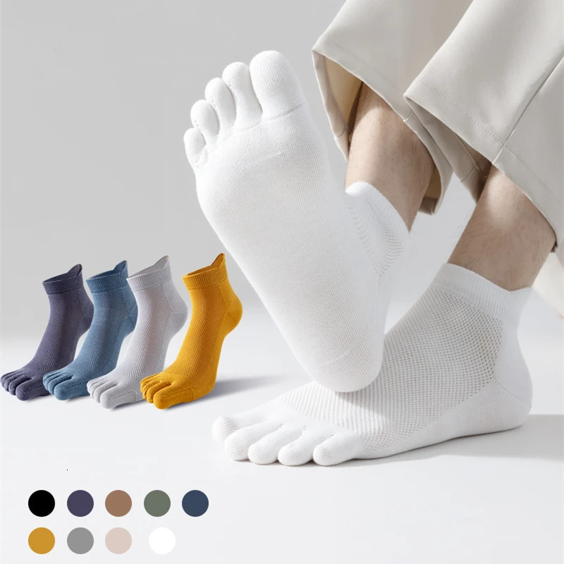 5 Pairs Summer Mens Socks Soft Meshe Breathable Cotton Sweat Absorbent Five Finger Socks Outdoor Sports Split Toe Socks 251023