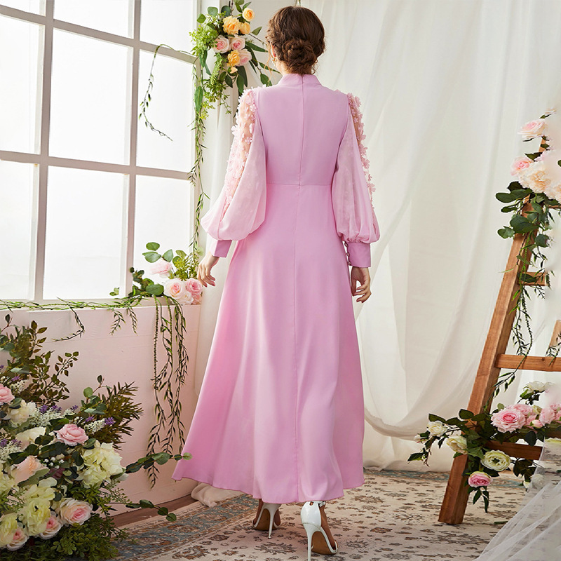 Designer's autumn and winter new European and American women's clothing three-dimensional decoration decal bubble long sleeved trumpet skirt