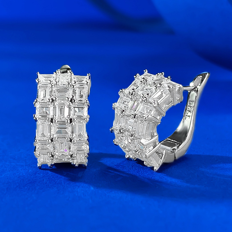 2025 Ins Top Sell Sparkling Clip Earrings luxury Jewelry Real 100% 925 Sterling Silver Emerald Cut White 7A Zircon CZ Diamomd Party Elegant Women Earr