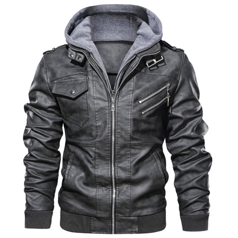 Man Winter Thick Warm Vintage Hooded Collar Club vintage Leather Coats chaqueta Motorcycle Jacket Men Casual PU Leather Jackets