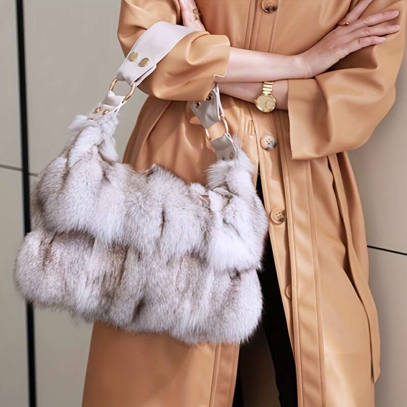 Fashionable Fox Fur Fashion Crossbody Bag, Made Of Polyester Fabric Inside, Can Be Worn On One Shoulder Or Crossbody, Washable, Non Bleached