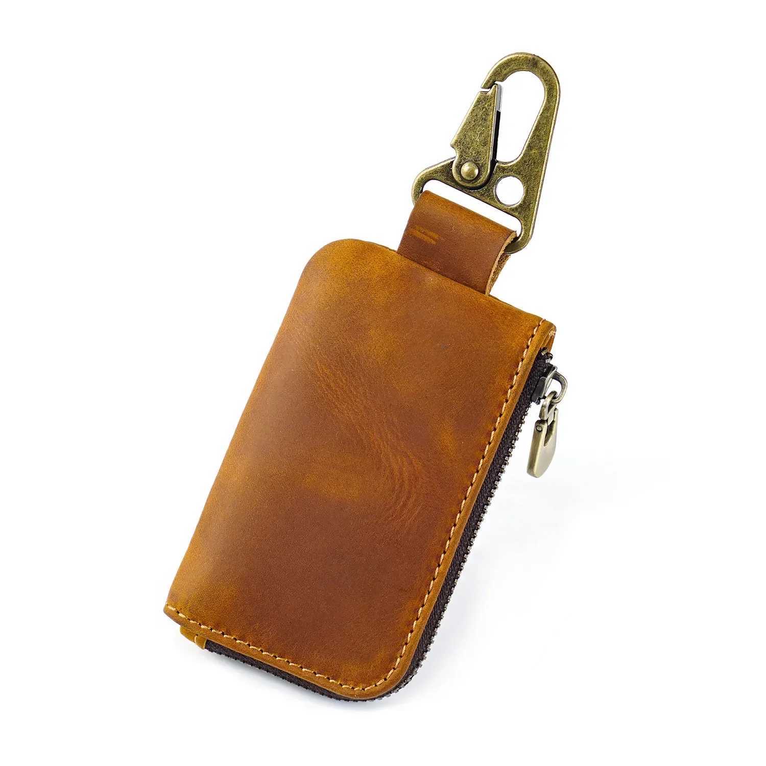 Handmade Leather Car Key Holder Wallet for Men and Coin Pocket Cow Leather Coin Holder Keychain Z251023