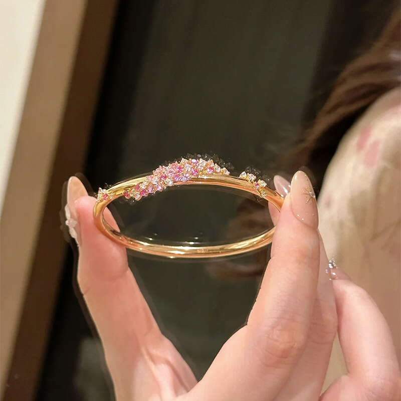 Bracelet Designer luxury bangle pink Zircon flower inlay Fashion Trendy High-End Complex process design copper plated with 18K gold Festival vacation 