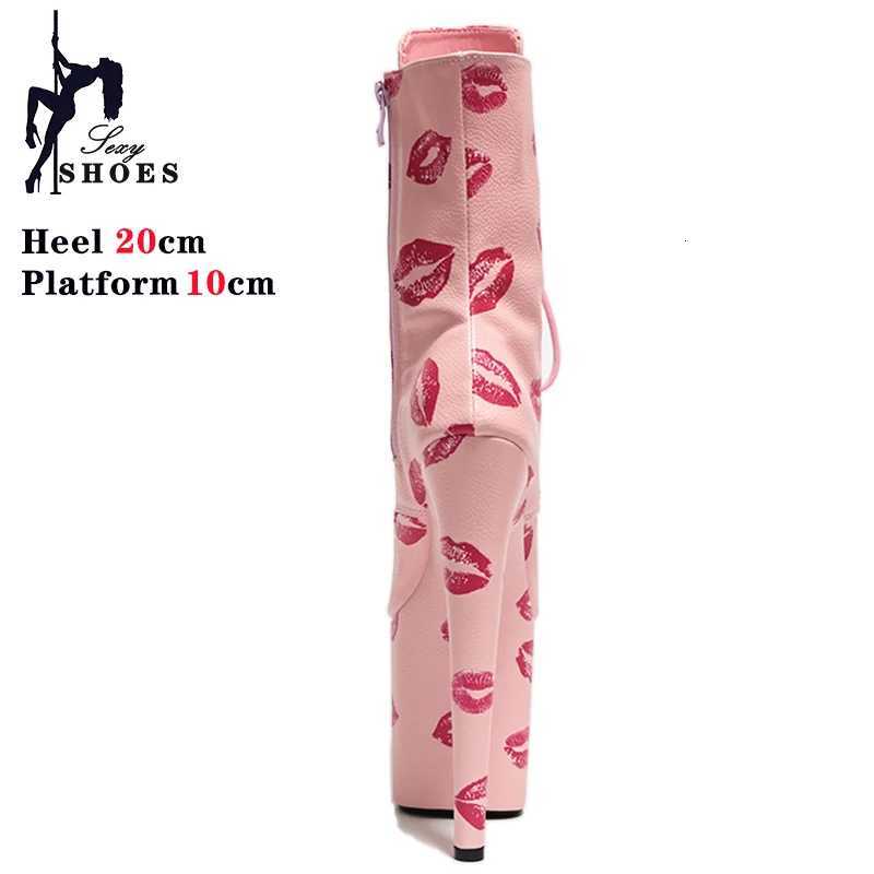 17cm 20cm Sexy Women Ankle Boots Zip Up Platform Red lip Print Block High Heels Peep Toe Short Boots Ladies Girls Party Shoes W251024