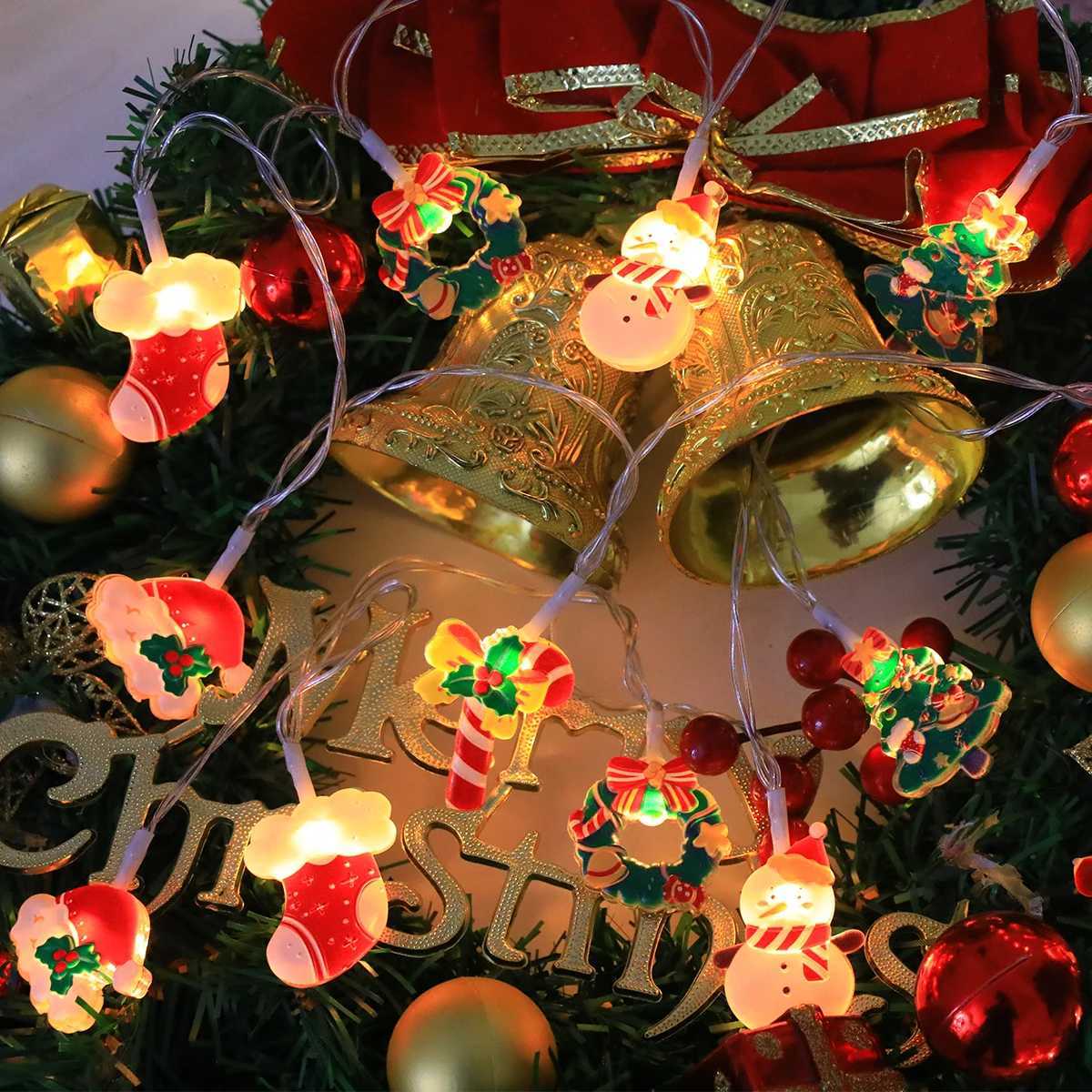 LED Christmas String Lightswith SantaSnowmanCandy CaneChristmas StockingSnowflake Designs for Christmas PartyIndoorTree C251024