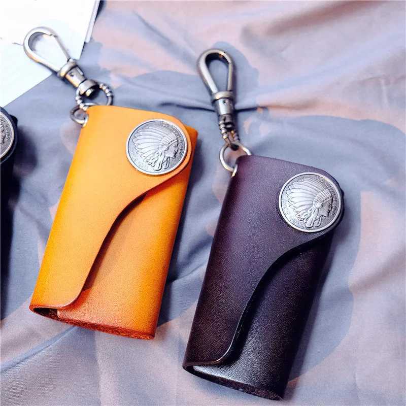 Handmade Tanned Leather Key Chain Wallet Manmade Genuine Leather Key Purse Keychain Wallet Z251023