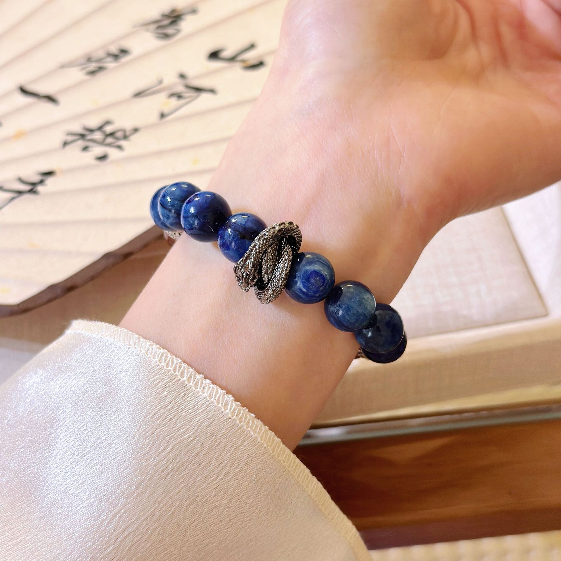 Natural Single Loop Water Red Agate Crystal Bracelet with Blue Quartz - Minimalist Luxury Design