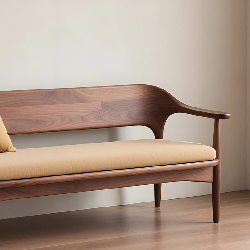 New Chinese Style Black Walnut Solid Wood Straight Sofa for Home Living Room Villa Zen Double Seat Furniture