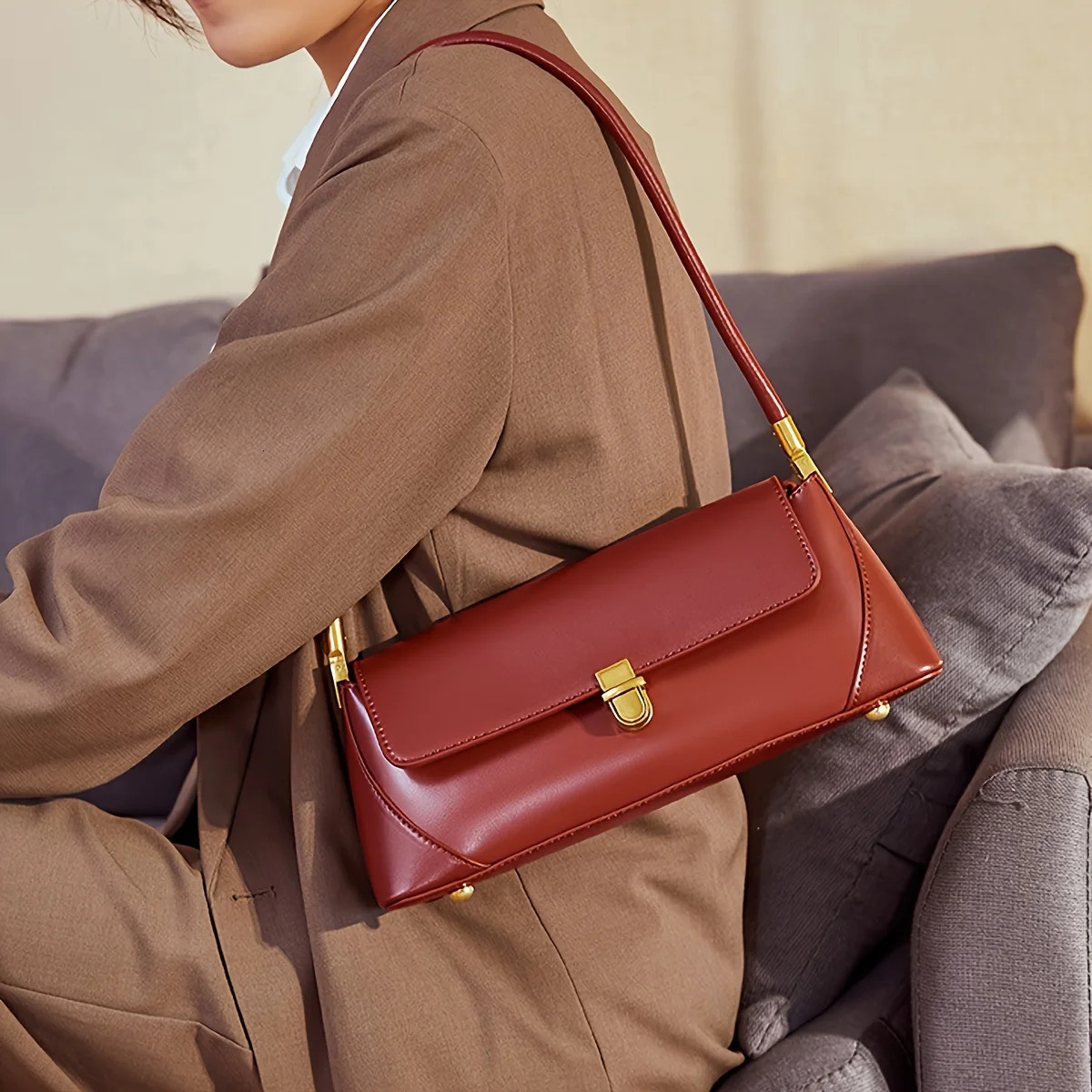 Womens Bag High Feeling Fashion Style PU Material Shoulder Bag Retro Baguette Underarm Bag Hundred 251023