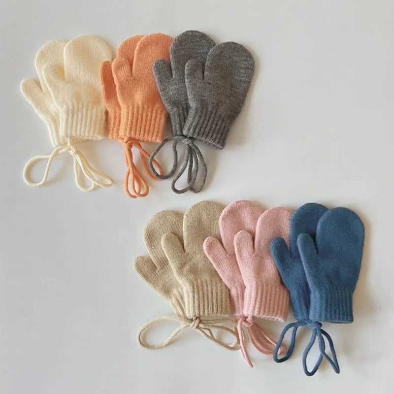 Wool Baby Winter Gloves Candy Color Halter Kids Mittens for Children Girls Boys Accessories Warm Knitted Kids Gloves 14Y Y251024