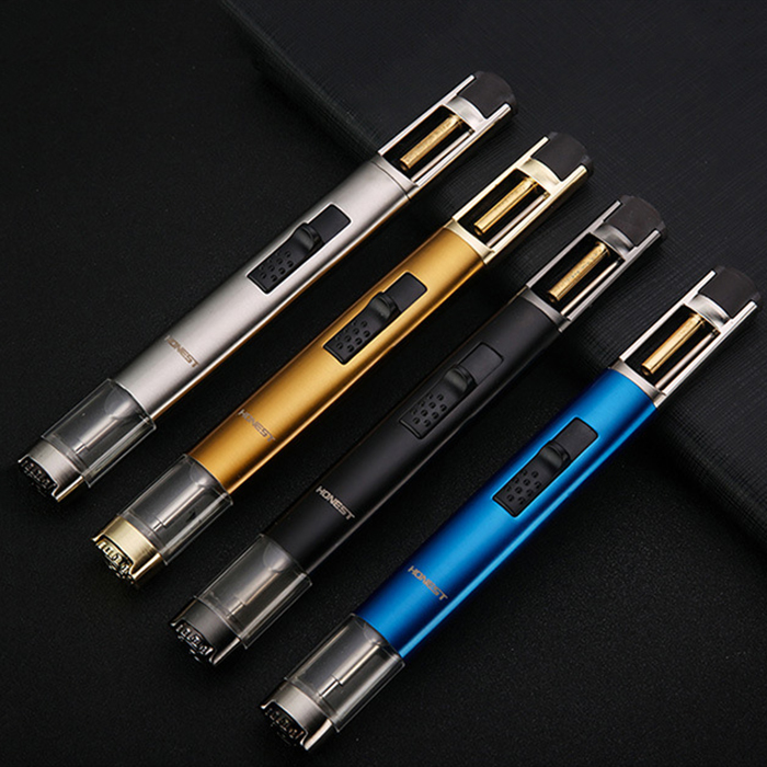 Handheld Pen Shape Jet Lighter Blue Flame Fuel Visible Windproof Inflatable Lighters Portable