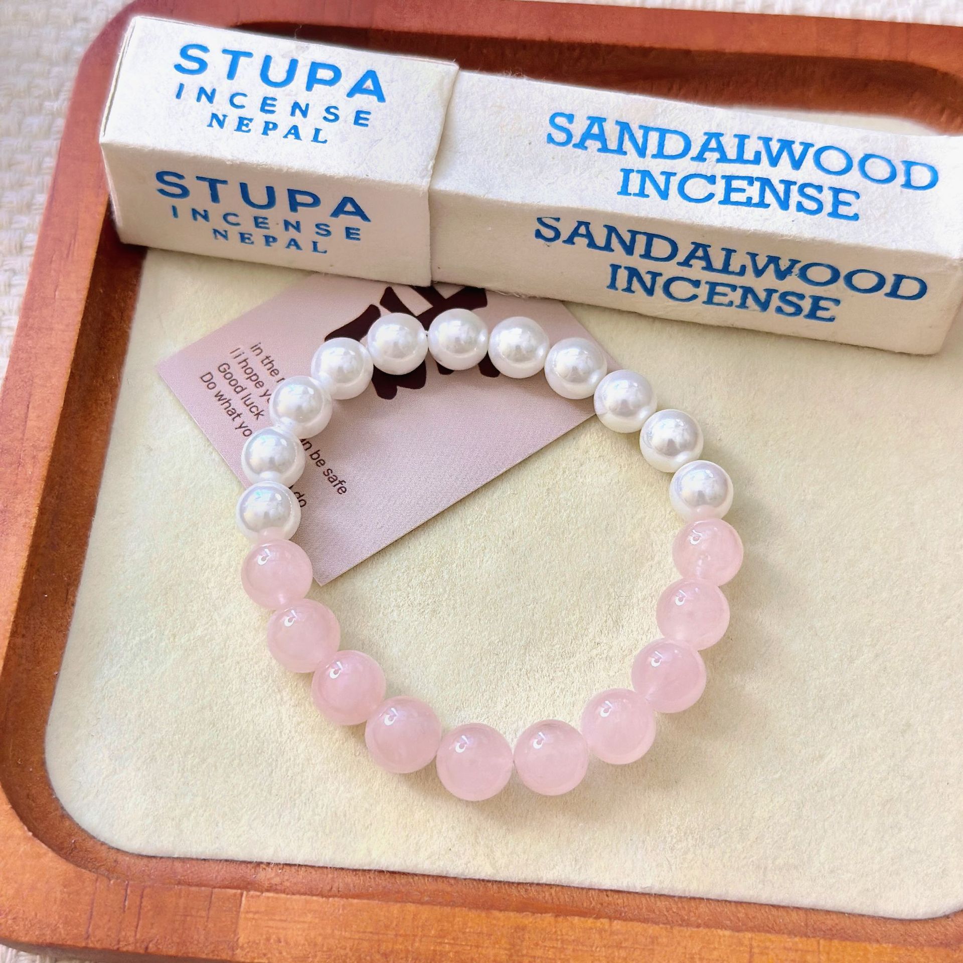 Natural Soft Pink Quartz Crystal Bracelet with Single Strand Pearl for Women