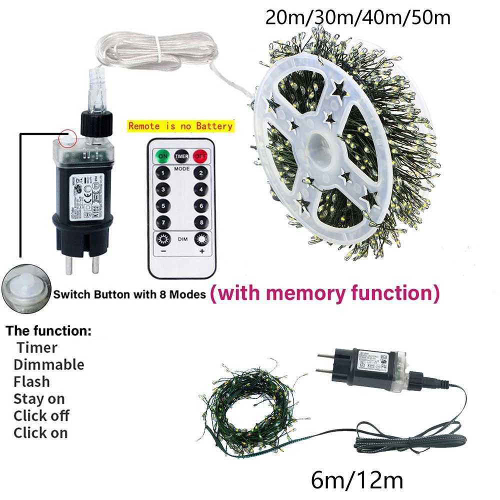 LED String Fairy Cluster Lights Green Wire Christmas Tree Lights Outdoor Garland New Year Street Home Party Wedding Decor Lamps Z251024