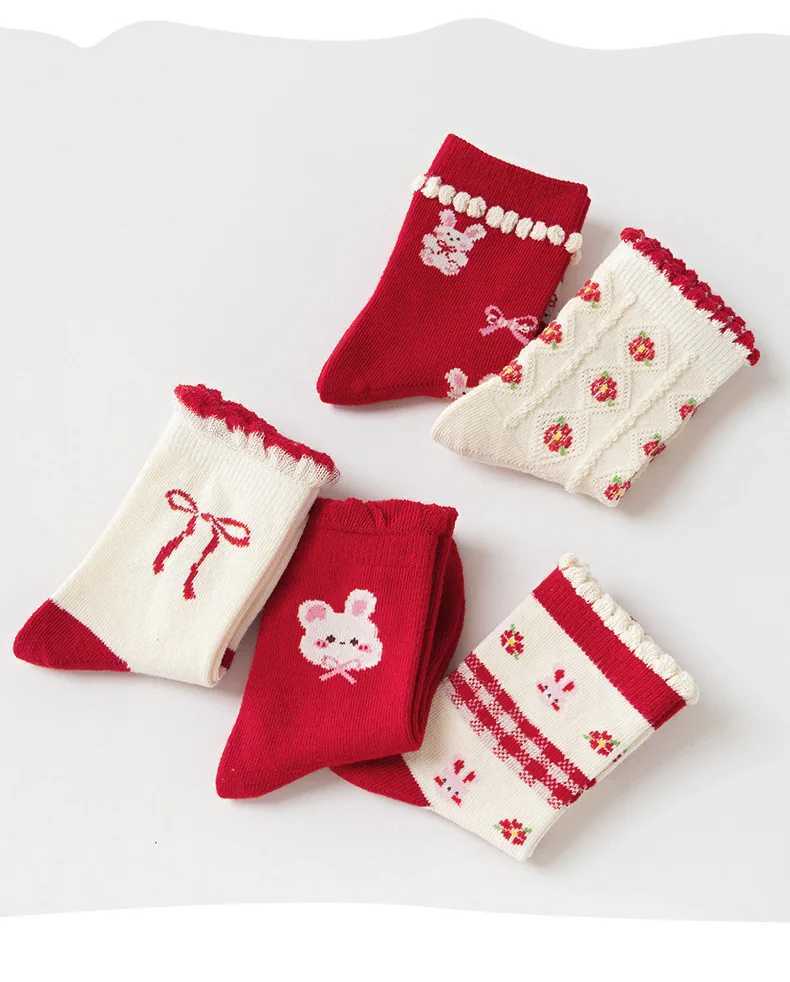 Girls Socks Autumn Winter Red Garden Bunny Socks Medium Socks 112Y Childrens Cotton Socks baby Ruffle Socks J251024