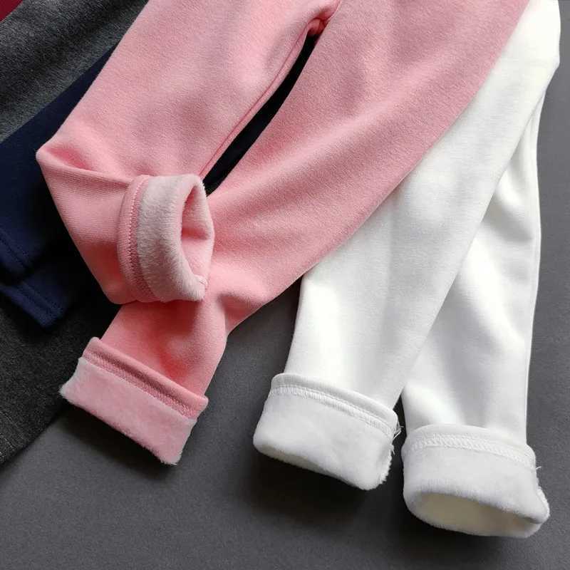 Autumn Winter Girls Fleece Leggings Kids Slim Thermal Trousers childrens Solid Color Plus Velvet Warm PantsT251024