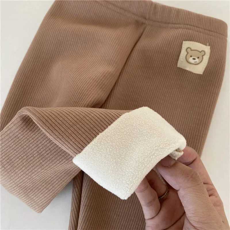Korean Autumn Winter Childrens Fleecelined Onepiece Pants Warm Baby Cartoon Elastic Ankle Length Trousers for Boys GirlsT251024