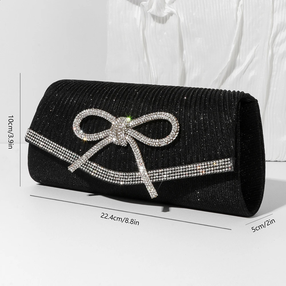 Women Evening Bag Bow Handbag Glitter Rhinestone Hobo Bag Adjustable Strap Wedding Party Prom Purse 251023