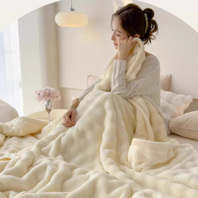 Rabbit plush blanket thickened office shawl nap blanket coral fleece air conditioner nap sofa blanket quilt winter