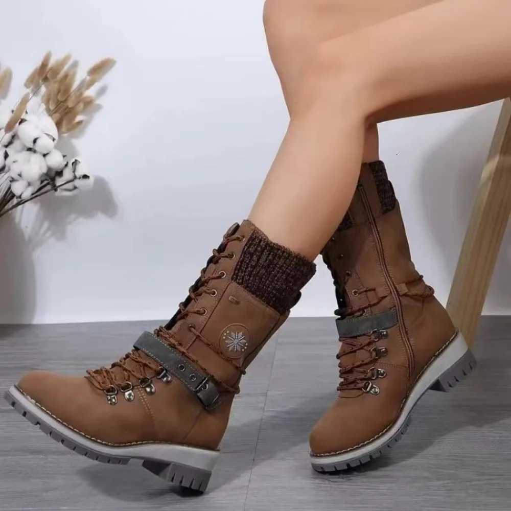 2024 Winter Outdoor Shoes for Women Side Zip Womens MidCalf Boots Square Heel Casual Womens Shoes Med Heel Ladies Boots W251024