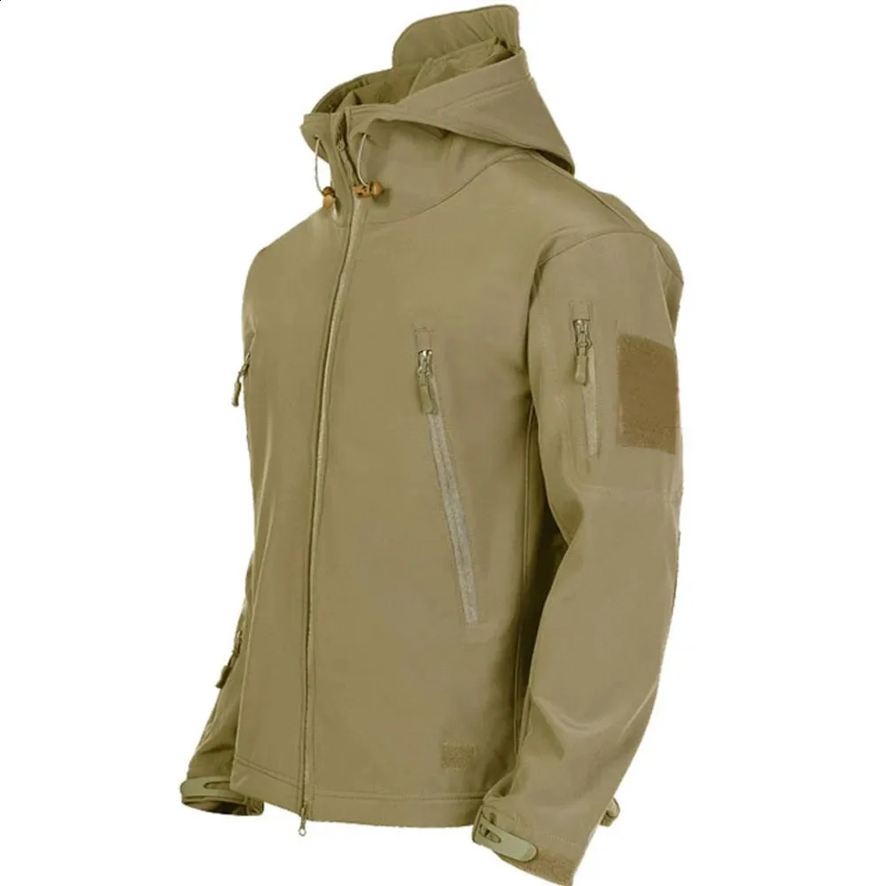 TRAF 2024 Fashionable Shark Skin Soft Shell Jacket Mens Tactical Windproof Waterproof Hooded 251015