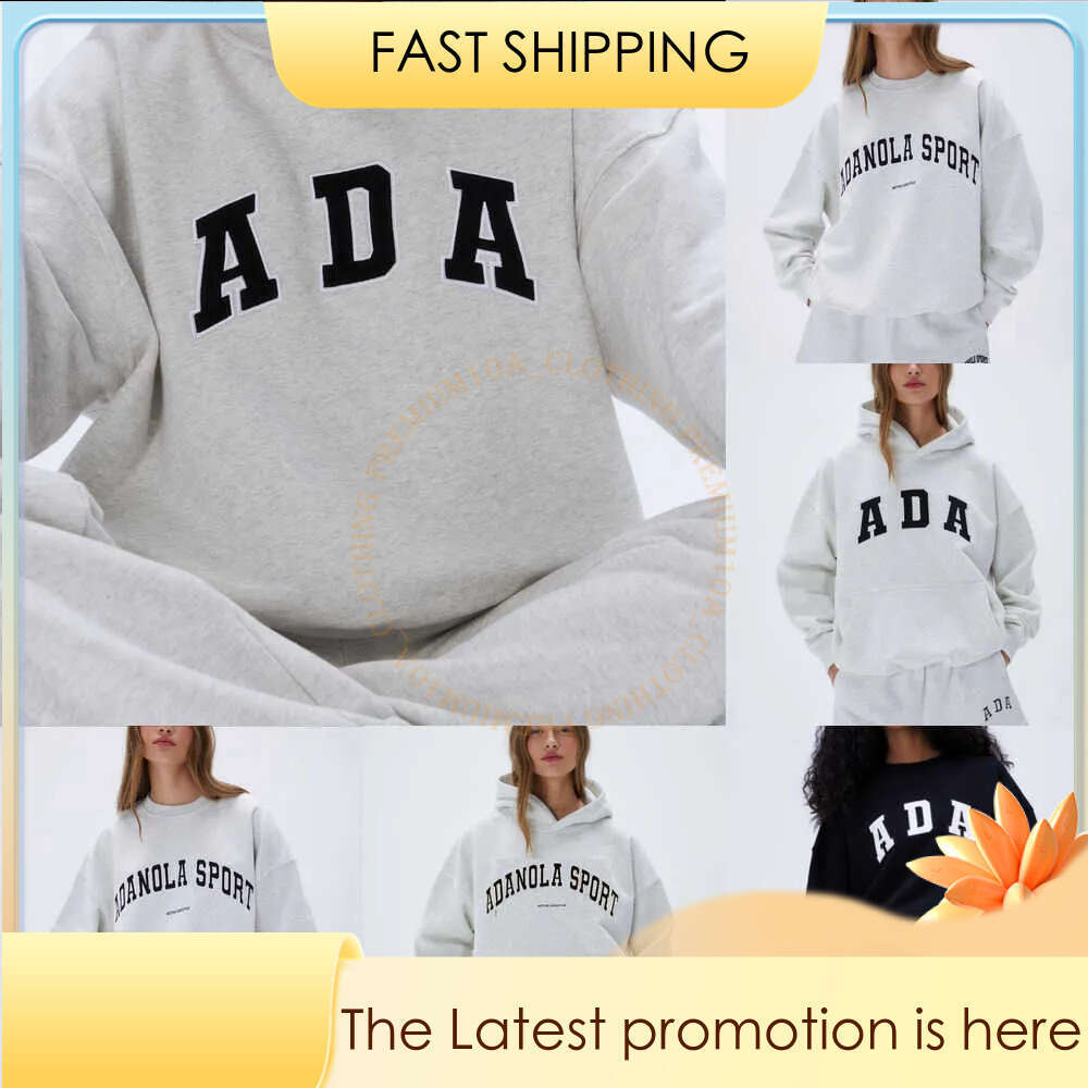 Ada Hoodie Designer Woman Hoodies Casual Satin Letters Loose Hooded ADA Sweater Plus Velvet Warm Women's Clothing Loose Casual Pure Cotton High Quality Tops 4ce