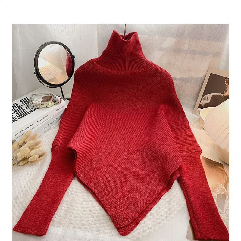 Lazy Thickened Soft Texture Irregular Womens Pullover Turtleneck Sweater Style High Sweater Loose Autumn Winter 251020