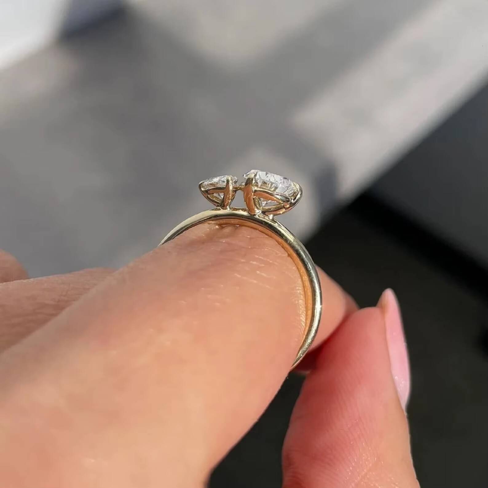 10k 14k 18k Solid Real Gold Vvs Moissanite Diamond Toi Et Moi Engagement Ring Pear Moissanite Two Stone