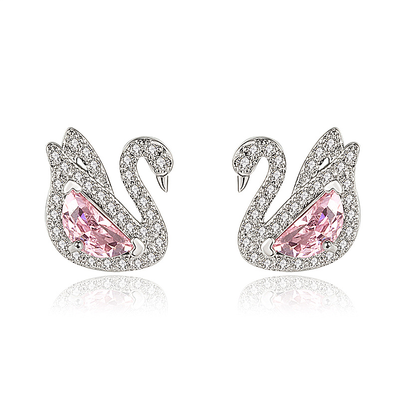 Luxury earrings Full diamond 925 silver needle swan earrings fashionable zircon light luxury niche design swan pearl earrings Designer earrings free s