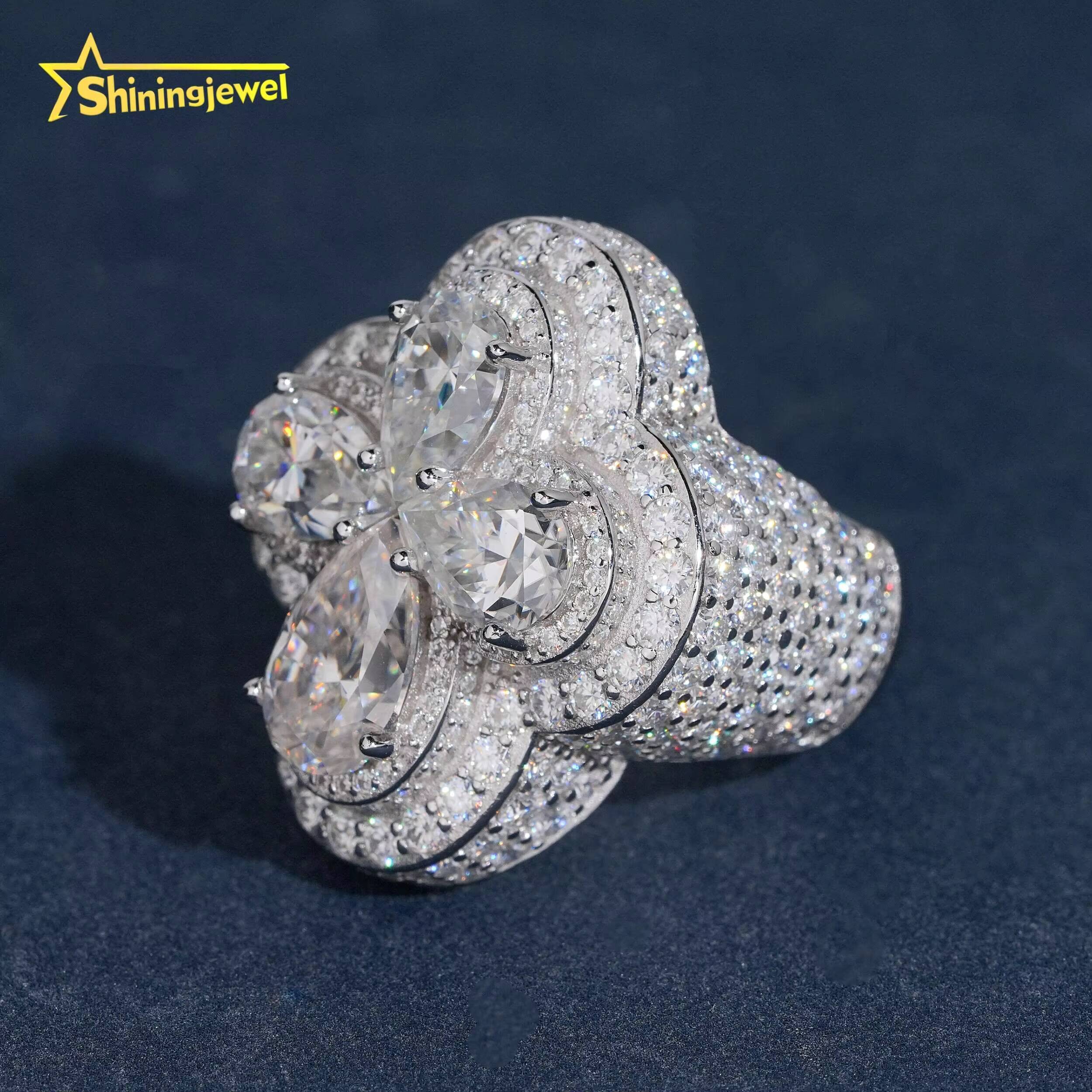 Trendy Women Men Wedding Rings Fine Jewelry GRA Certificated Silver 925 Clover Style Iced Out VVS Moissanite Ring
