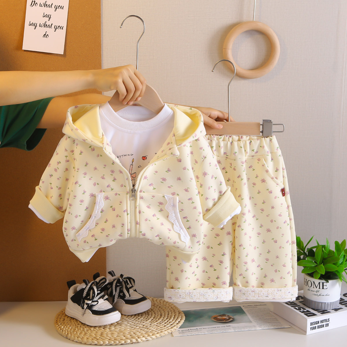 luxury kids clothing girls 2025 Girls 3-Piece Set, All Over Floral Print with Lace Trim, Spring Autumn Outfit for 1-5 Years Old Free Shipping