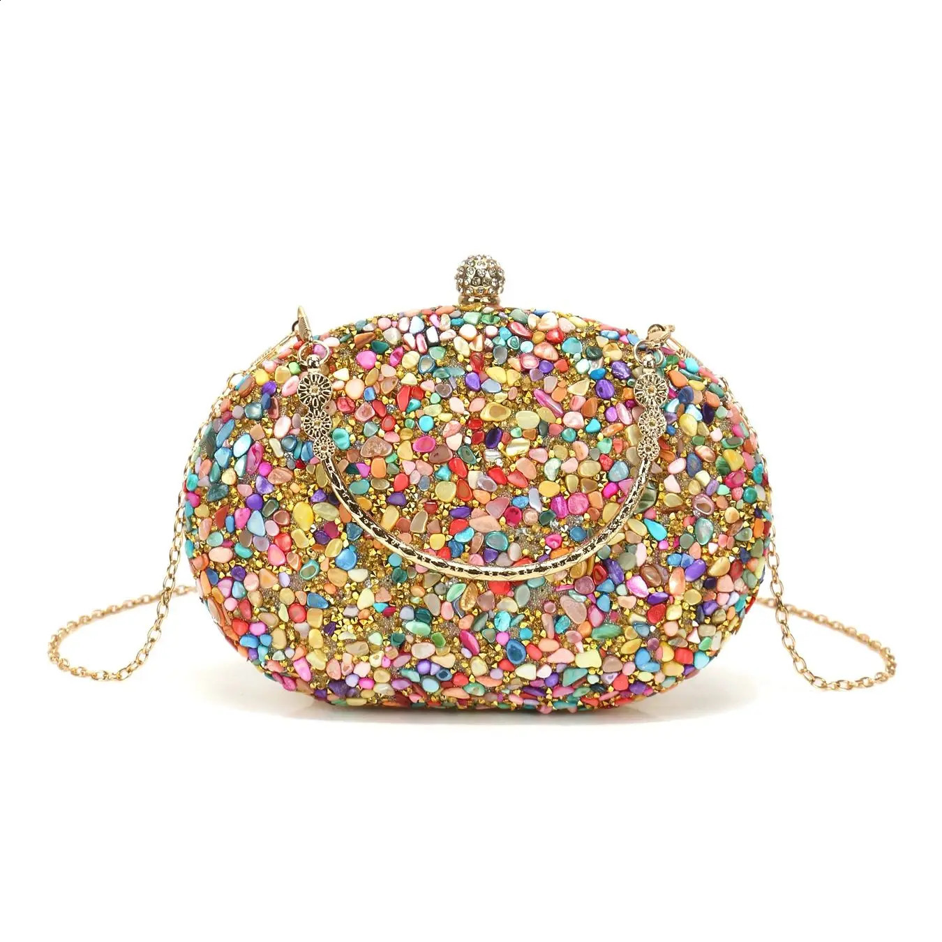 Circular Rhinestones Stones Evening Bags One Side Diamonds Bohemian Style Dress Beach Purse With Hanlde Shoulder 251023