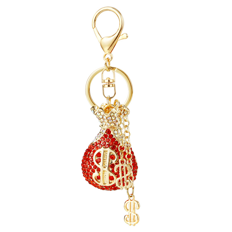Lucky Wealth Alloy Rhinestone Money Bag make Dollars Keychain Car Charm & Fortune Pouch Bag Pendant, Couple Key Chain Gift (Wholesale)