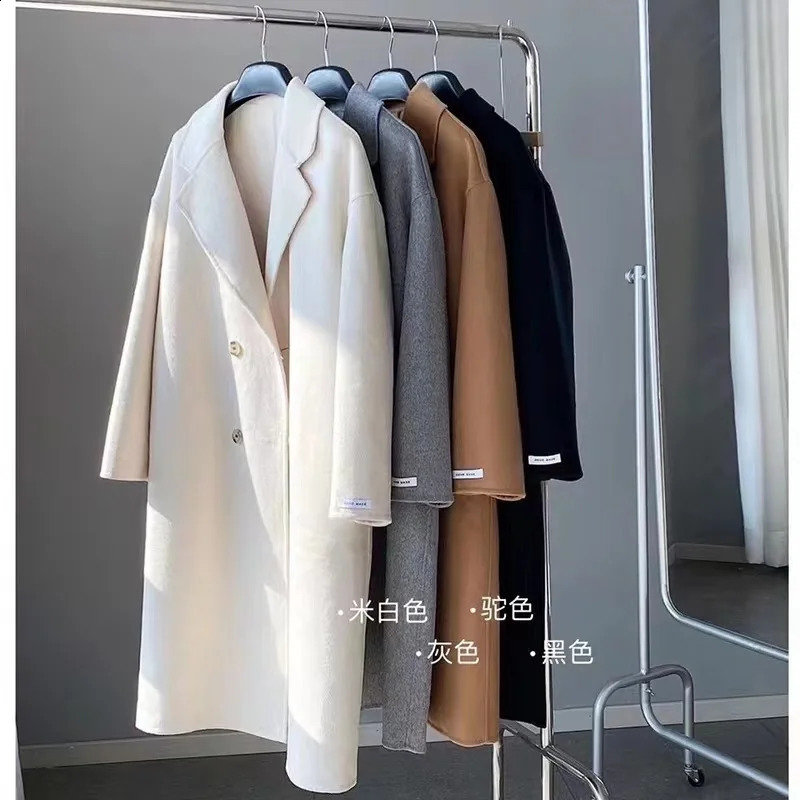2025 Autumn Women Drouble Breasted Woolen Coat Fashion Loose Style Winter Clothes Long Coats Tops 251016