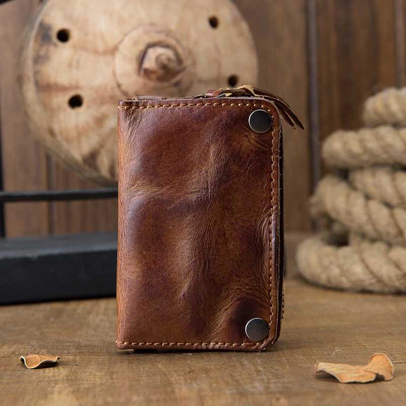 Vintage Genuine Leather Double Layers Wallet Daily Mini Key Bag Purse Crazy Horse Leather Coin Purse Cowhide Casual Cards Holder Z251023