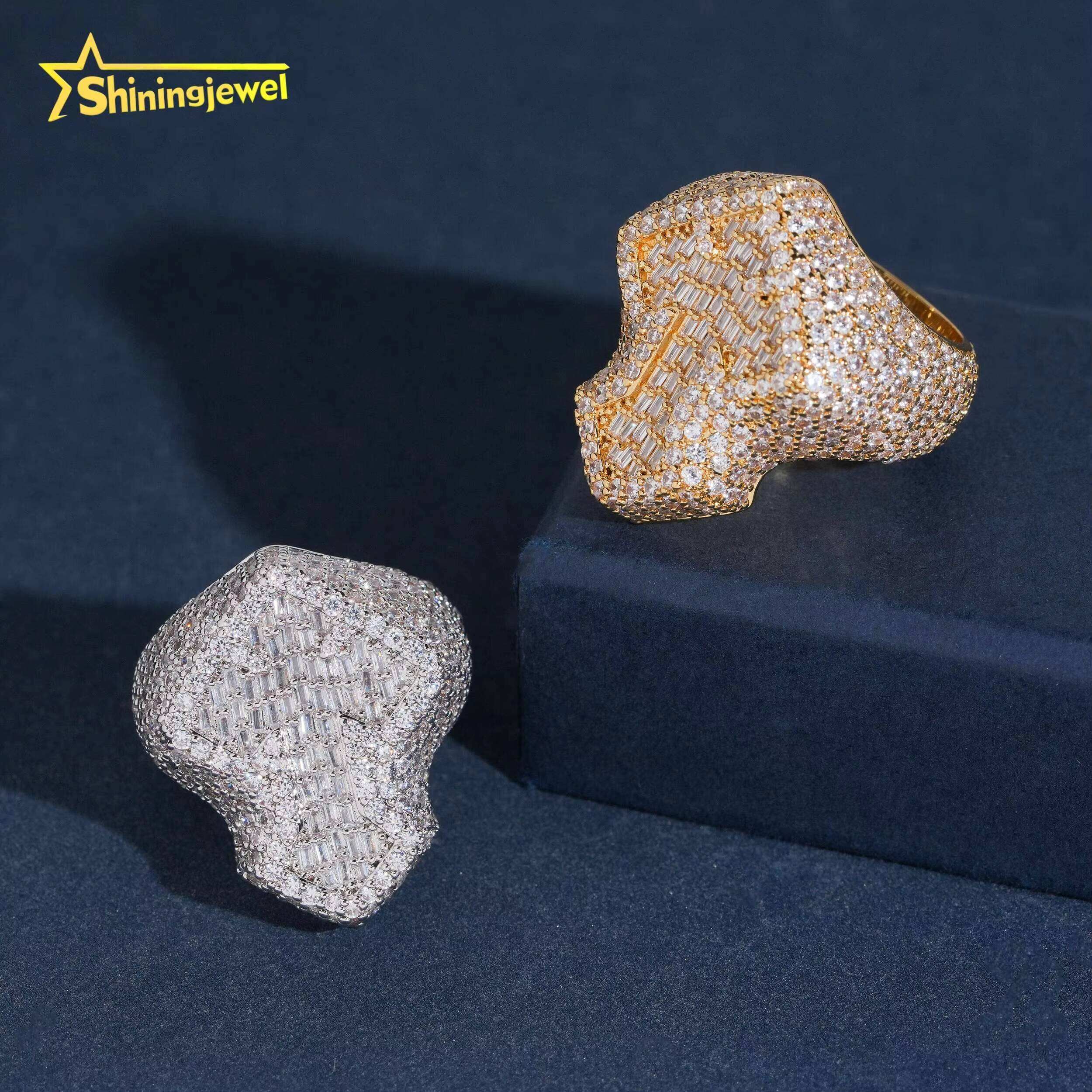 Baguette Moissanite Ring Hip Hop Cross Ring Stocks 925 Silver Fully Iced Out Jewelry Championship Ring Moissanite VVS GRA