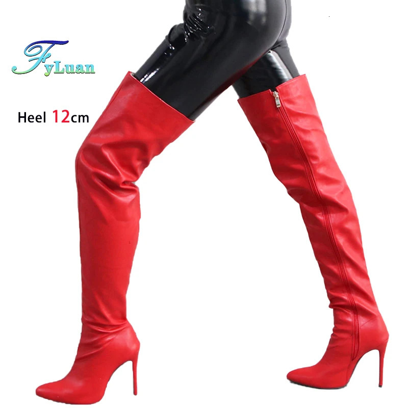 Side Zipper Pointed Thigh High Boots For Women 12CM Stiletto Heels Trendy Women Shoes Autumn Leather Over The Knee Boots Size 47 251023