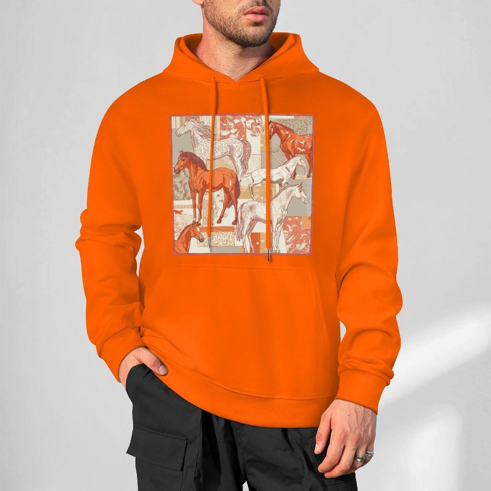 H Designer Fall Winter Hoodie Luxury Horse Print Design Unisex Long Sleeve Streetwear Hip Hop Oversized Fit Hoodie Men's Fashion Apparel H46