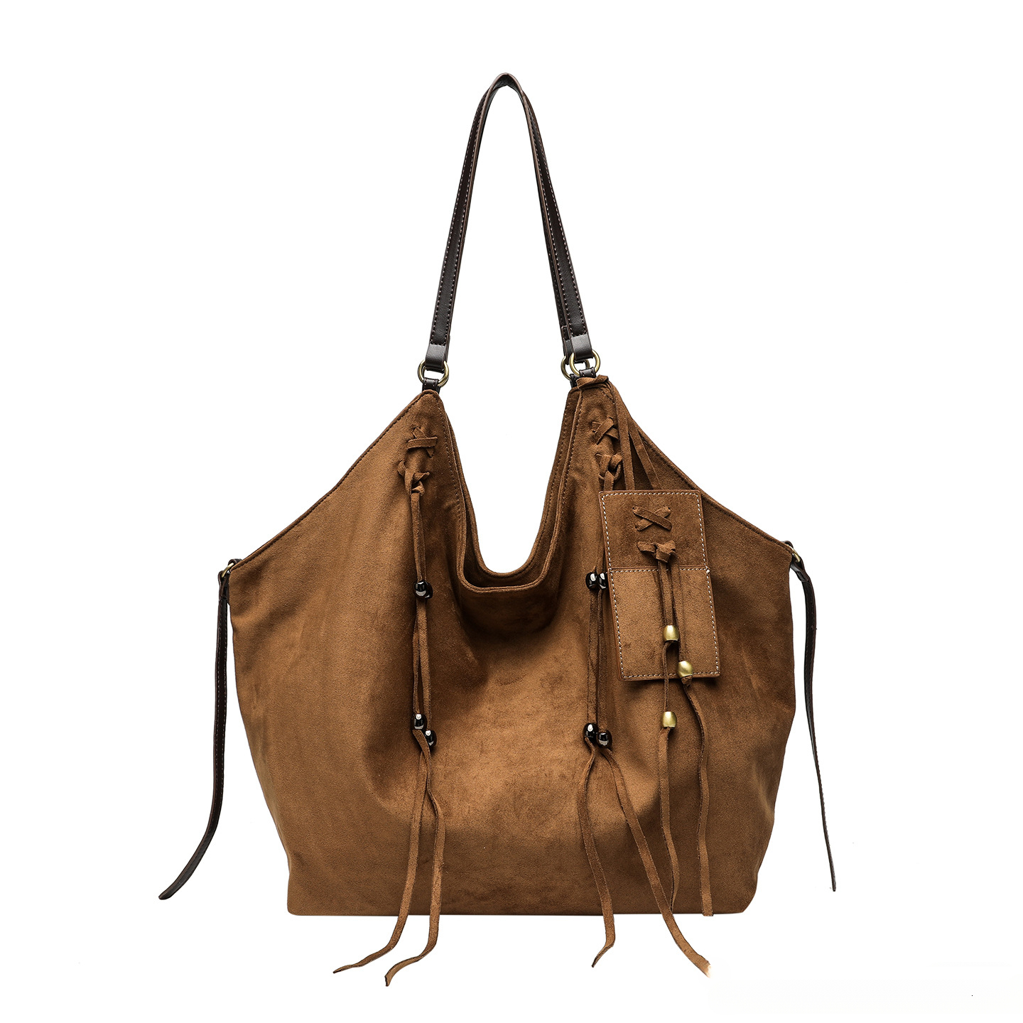 Autumn large capacity designer bag with lace up luxury handbag women's casual style armpit bag imitation deer skin velvet women's shoulder b