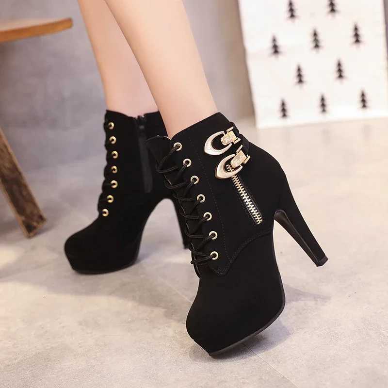 Plus Size Ankle Boots Women Platform High Heels Female Lace Up Shoes Woman Short Boot Casual Ladies Footwear Drop Ship58 W251024