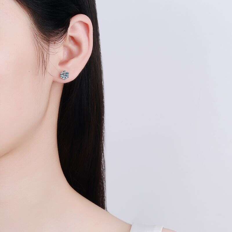DHCollections-- Sterling Sier for Women 0.30 0.50 1 2 Screw Style Six-Prong Moissanite Stud Earrings
