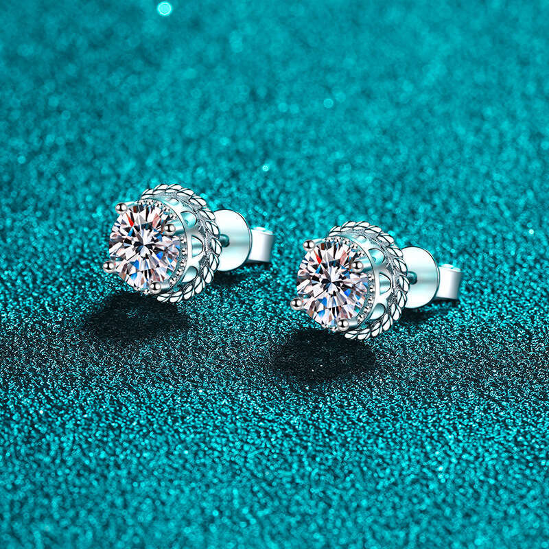 DHCollections-- Sterling Sier for Women Round Ball Moissanite Earrings Plated with PT950 Gold Jewelry